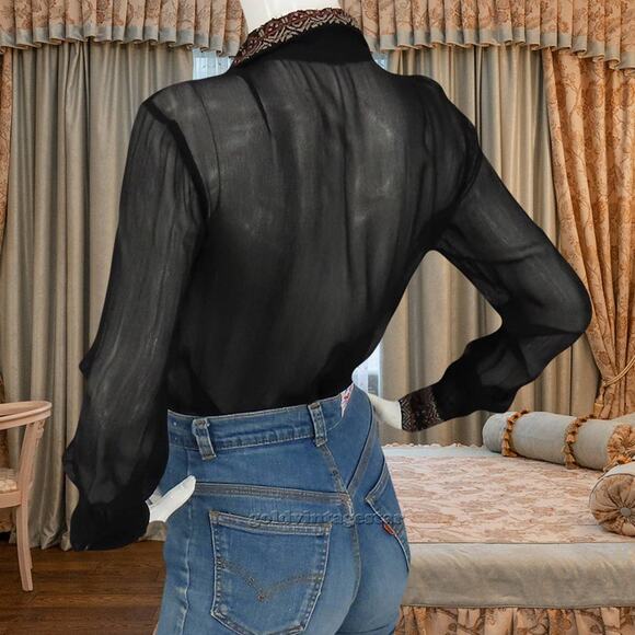 Chan Luu Sheer Sequin Embroidered Blouse XS - Picture 4 of 16